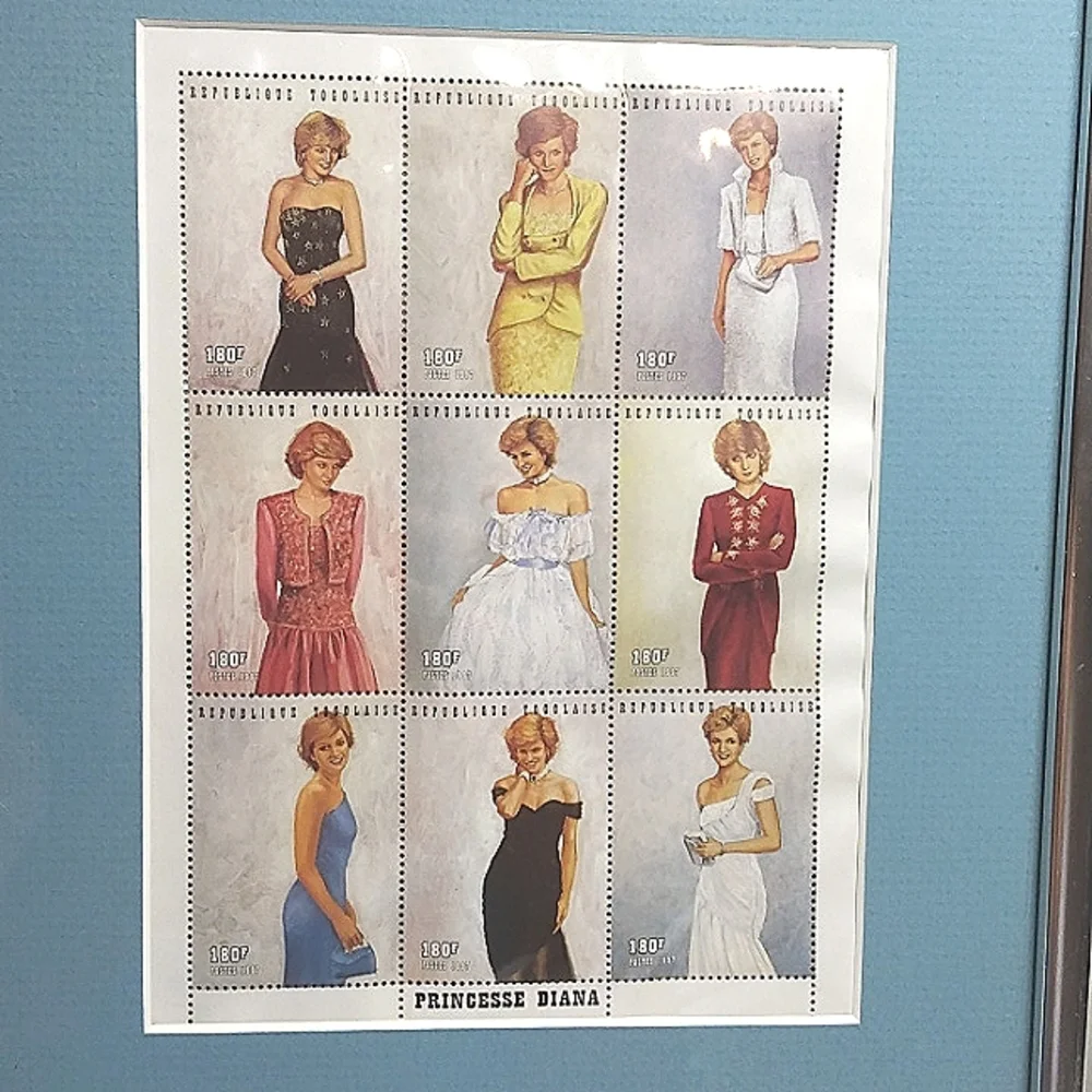 Vintage 1997 Princess Diana Limited Collection Stamps Framed Wall Art